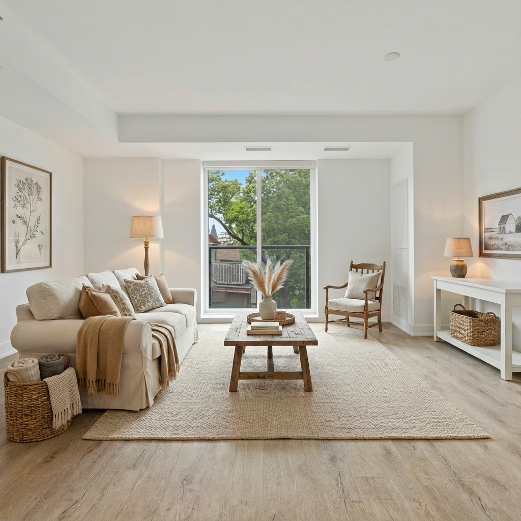 Farmhouse style living room with rustic warmth