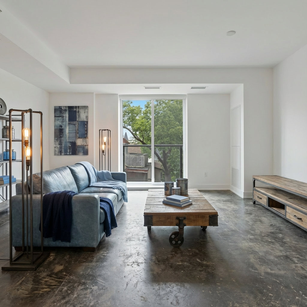 Industrial style living room with raw materials